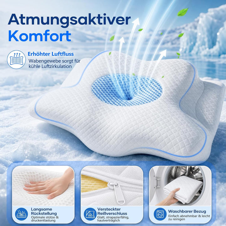 Nackenkissen zum Schlafen, 2-in-1 Ergonomisches Nackenstützkissen | Orthopädisches Memory Foam-Kisse