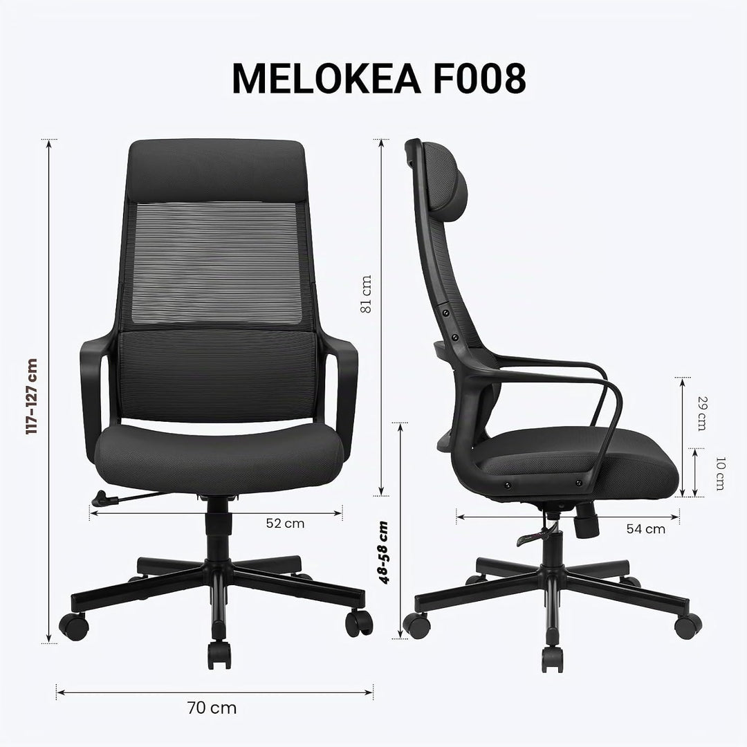 MELOKEA Bürostuhl Ergonomischer Bürostuhl, Mesh-Chefsessel mit Hoher Rückenlehne, Kopfstütze Verstel