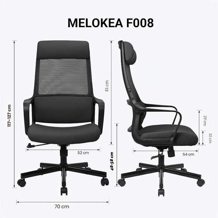 MELOKEA Bürostuhl Ergonomischer Bürostuhl, Mesh-Chefsessel mit Hoher Rückenlehne, Kopfstütze Verstel