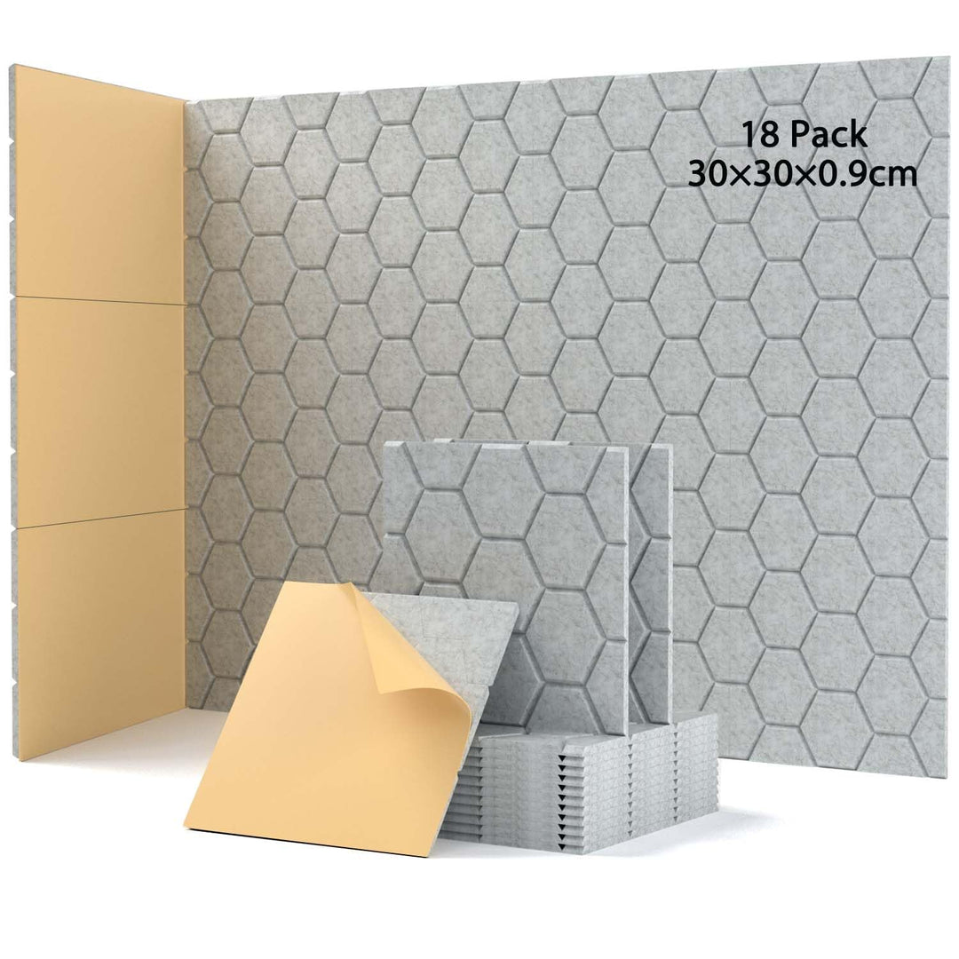 18 Stück Akustikplatten Selbstkleben, Schallabsorber, 30x30x0.9cm, Schalldämmung Wand tür Decken, Ak