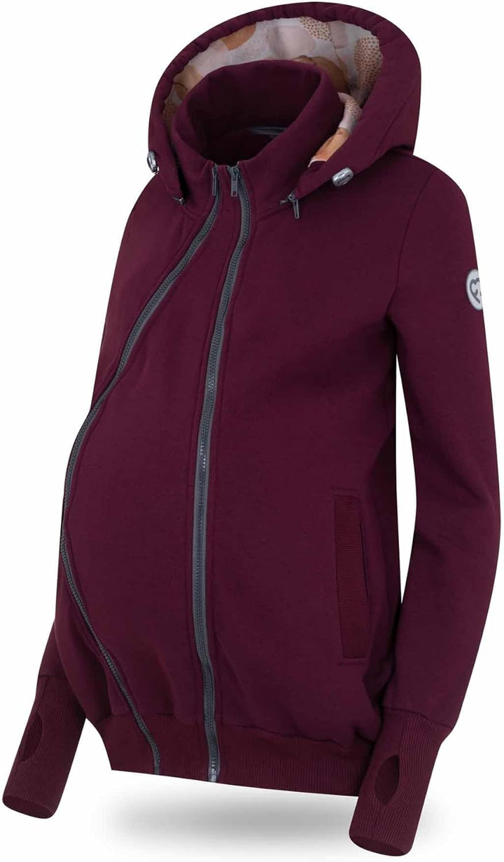 fun2bemum Pola 4in1 Baby Tragejacke für Mama Känguru Kapuze VORNE/HINTEN S Cherry, S Cherry