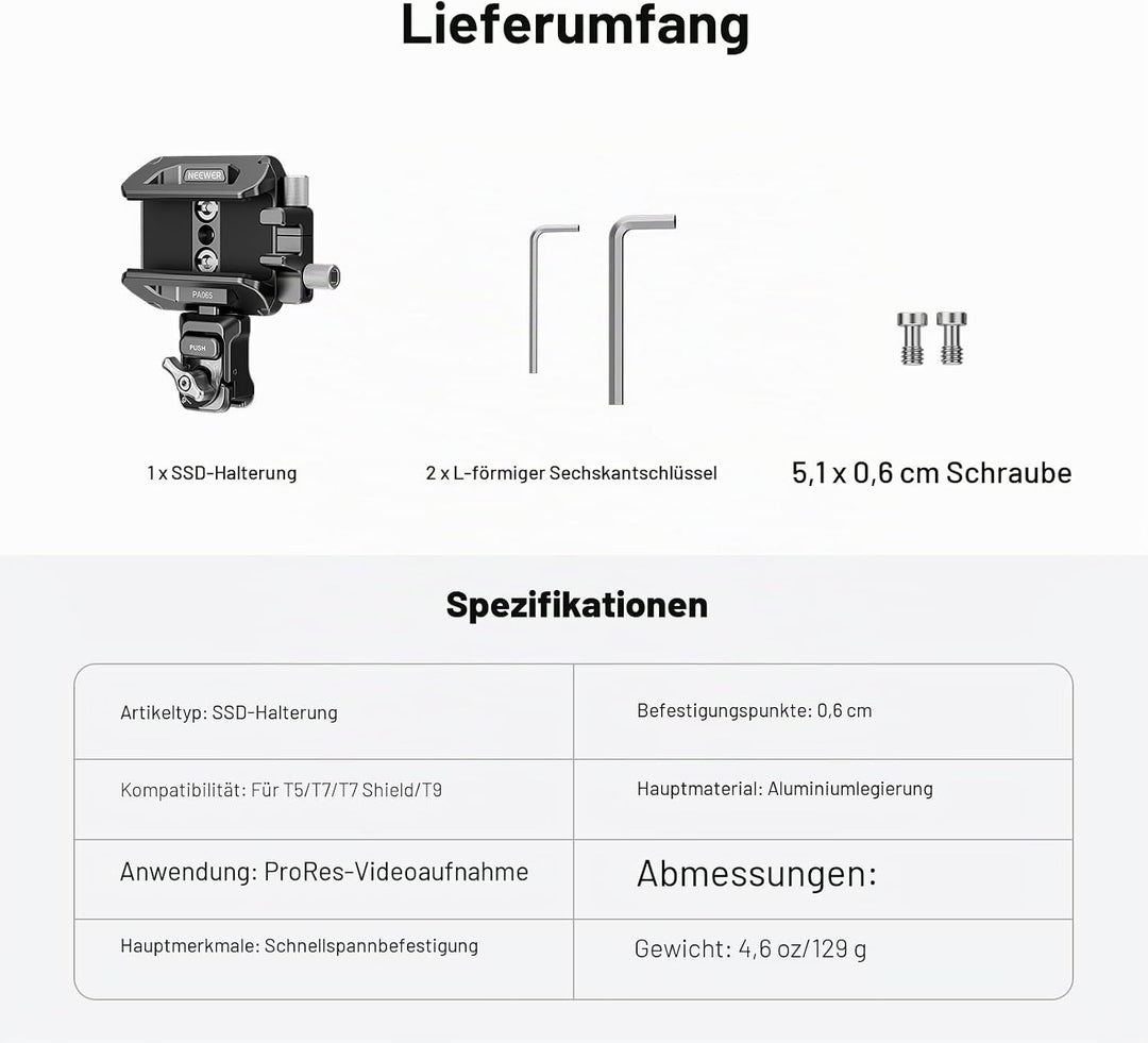 NEEWER SSD Halterung 40-65mm, Schnellverschluss, SSD Halter mit Kabelklemme, kompatibel mit SmallRig