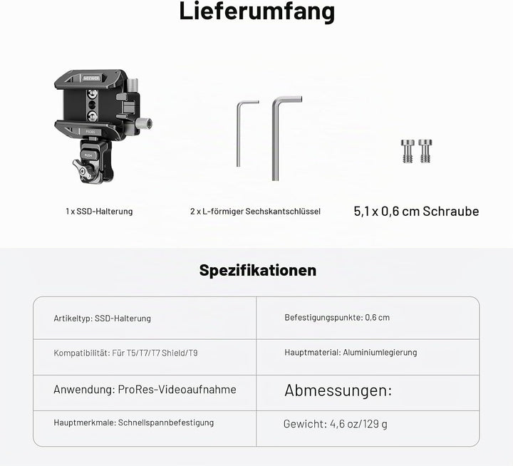 NEEWER SSD Halterung 40-65mm, Schnellverschluss, SSD Halter mit Kabelklemme, kompatibel mit SmallRig