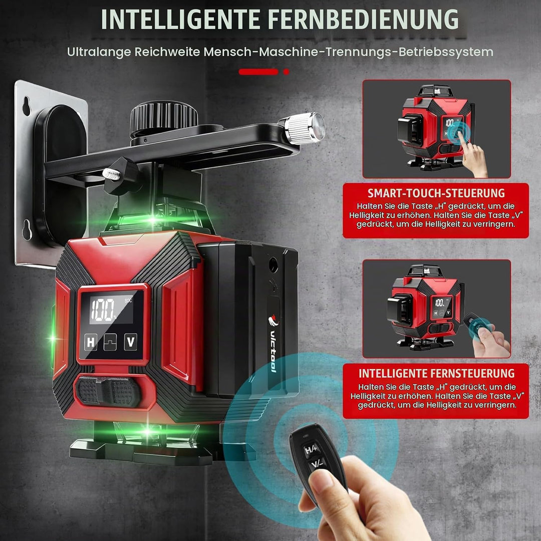 VOBOR Kreuzlinienlaser Mit Stativ mit 16 Linien, 4 x 360° Laser Wasserwaage mit Selbstnivellierend,