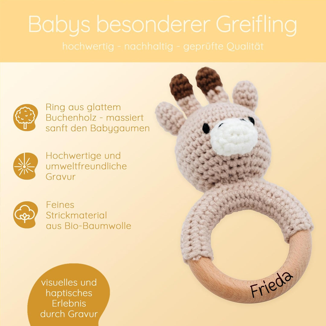 Bärenfreunde® - Personalisierter Beissring Baby - Niedlicher Greifling für Baby's ab 0 Monate - Baby