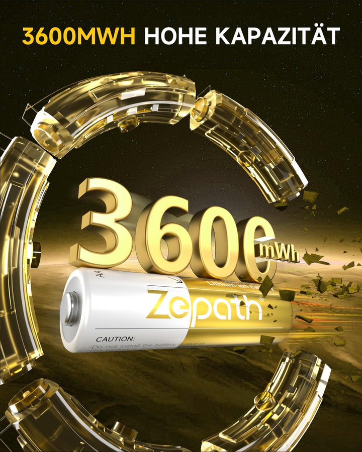 4 x AA Lithium Akkus, Wiederaufladbare 1.5V Li-ion 3600mWh Batterien haben einen konstanten Spannung