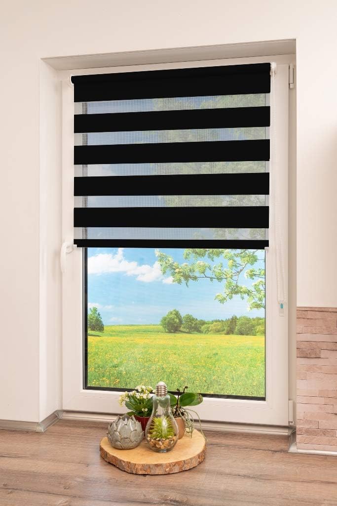 K-home Klemmfix Doppelrollo Madrid ohne Bohren Schwarz 55 x 200 cm (B x L) Schwarz 55x200 cm (B x L)