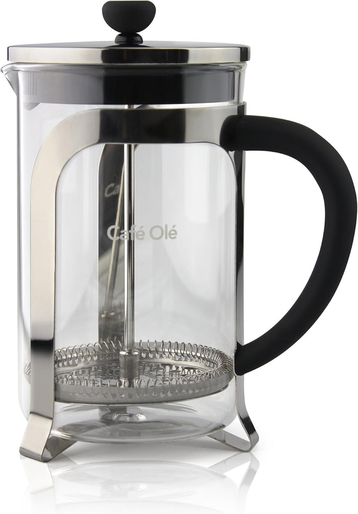 Café Ole Olé Grunwerg MODE Kaffeebereiter aus Glas – 800 ML, 6 Mokkatassen / Demitasse KM-08C Chrom