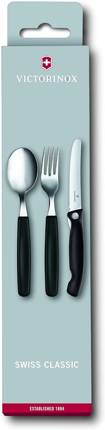 Victorinox, Swiss Classic, Profi Faltbares Tafelbesteck, 3-teilig, Extra Scharfe Klinge, Wellenschli