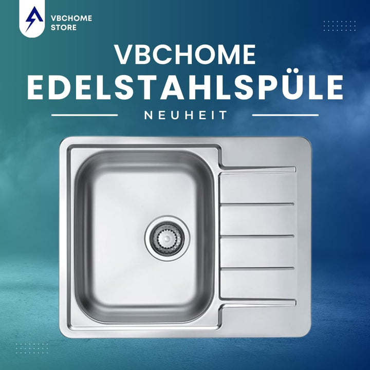 VBChome Edelstahlspüle 62x50 cm Satinstruktur Spülbecken Einbauspüle Abtropffläche Camping Küchenspü