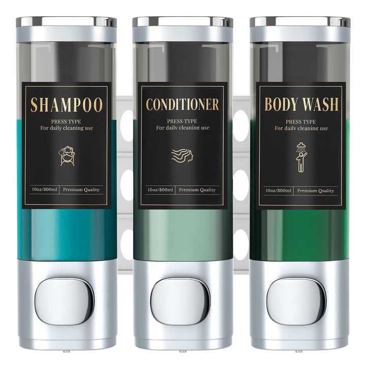 Luxspire Shampoo- und Conditioner-Spender, bohrerloser Wand-Duschseifenspender mit 3 Kammern und was