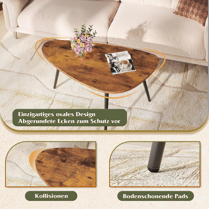 WLIVE Runder Couchtisch Weiss, Wohnzimmertisch Holz mit 2 Ebenen, Sofatisch mit viel Stauraum, für W