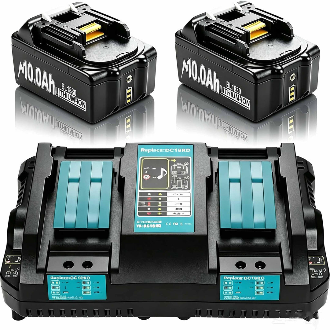2 X 18V 10.0Ah Akku mit Ladegerät DC18RD 6A Ersatzakku für Makita Akku 18V | BL1850 BL1850B BL1830 B