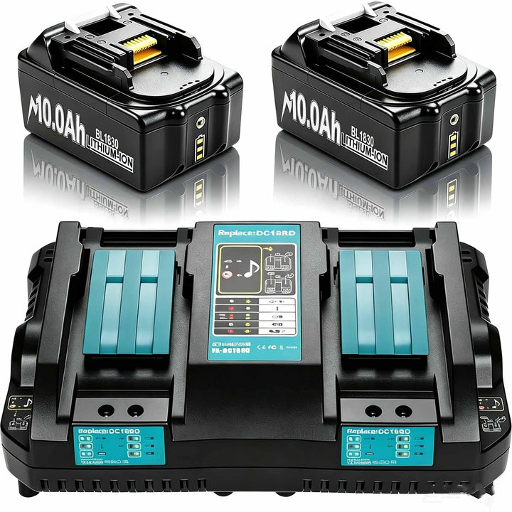 2 X 18V 10.0Ah Akku mit Ladegerät DC18RD 6A Ersatzakku für Makita Akku 18V | BL1850 BL1850B BL1830 B