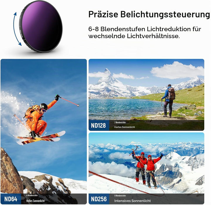 NEEWER Variabler ND Filter, kompatibel mit DJI Osmo Action 5 Pro und Action 4, ND64-256 (6-8 Stops),