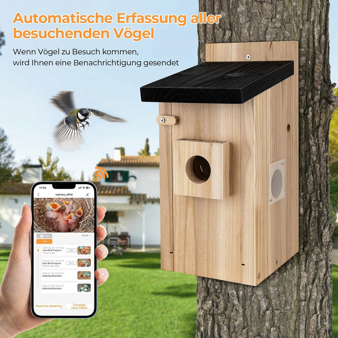 RAINBEAN Bird House with Camera,Nistkasten mit Kamera, 4 Millionen Pixel Outdoor-Vogelhaus-Kamera, E