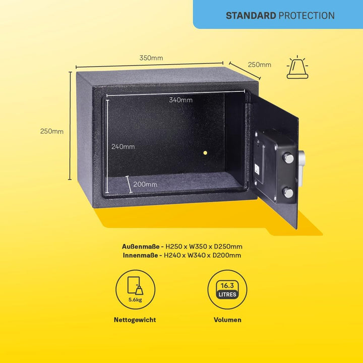 Yale Elektronischer Tresor mit Alarm - YEC/250/DB2 - Medium - Schwarz - Standardsicherheit Neuer Sti