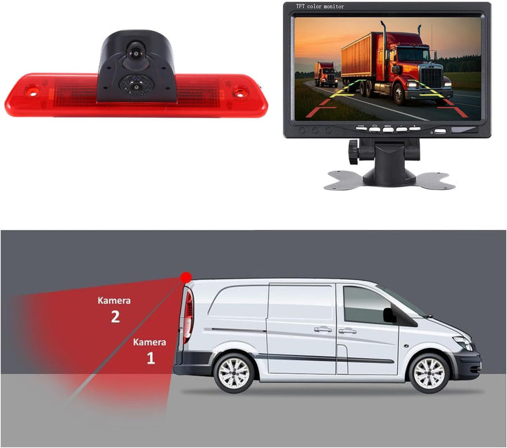 Dual-Rückfahrkamera-Set mit7-Zoll-LCD-Bildschirm,Zwei Objektive Bremsleuchte Rückfahrkameras für FIA