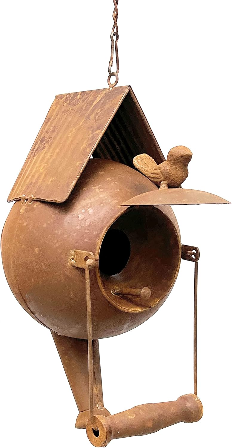 DanDiBo Vogelhaus zum Aufhängen Edelrost Deko Rost Giesskanne Wetterfest 96422 Nistkasten Futterstat