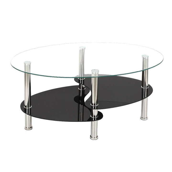 MINGYI Couchtisch aus gehärtetem Glas mit 3 Etagen, 90 × 50 × 43 cm, oval, Tisch, Café, für Wohnzimm