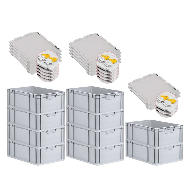 PROREGAL SuperSparSet 10x Eurobox NextGen Grip mit Scharnierdeckel und gelben Schiebeschnappverschlü