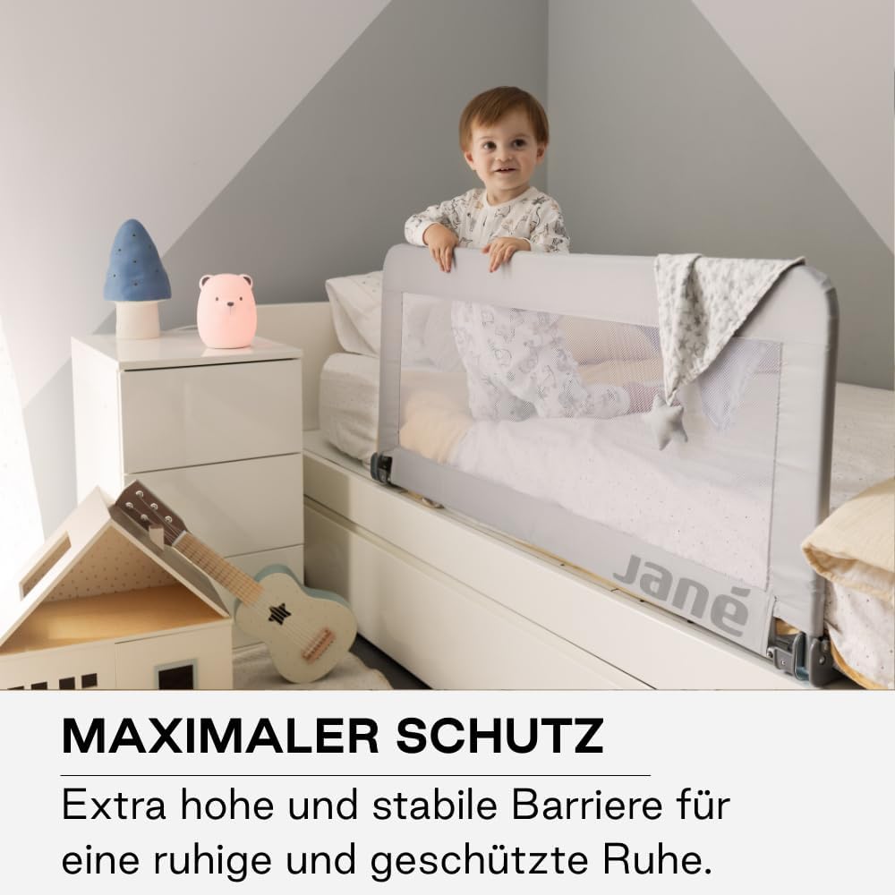 Jané - Klappbares Bettgitter, Länge 110 cm, Transporttasche, extra hoch 110 cm Grau, 110 cm Grau