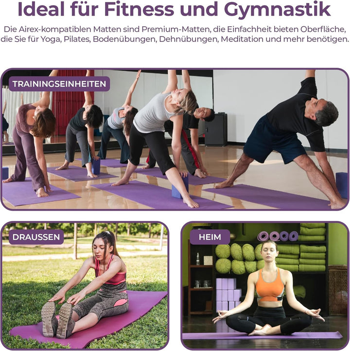Habib Yogamatte Set mit Yogablöcken – Rutschfeste gepolsterte Fitnessmatte inkl. Tragetasche mit Sch