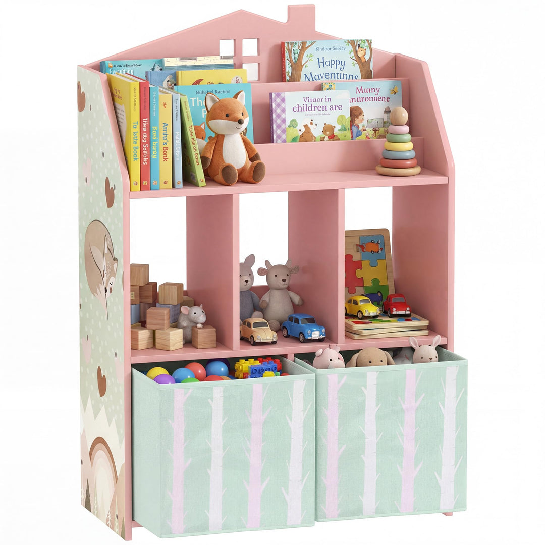 AIYAPLAY Kinderregal Bücherregal Kinder mit 2 Stoffschubladen offen Regal Spielzeugregal für 3-8 Jah