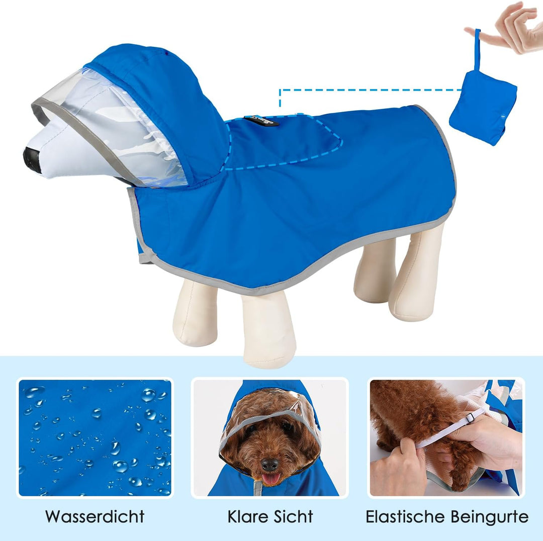 Wasserdichter Hunderegenmantel, Regenmantel für Grosse Hunde mit Kapuze und weichem Futter, Verstell