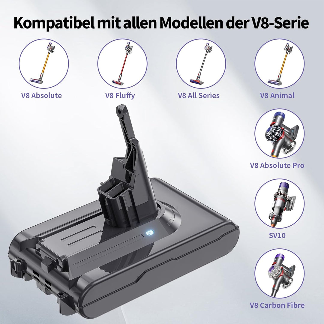 8000mAh für Dyson V8 SV10 Akku: 8.0Ah Ersatzakku für Dyson V8 Absolute Animal Fluffy Motörhead Exclu