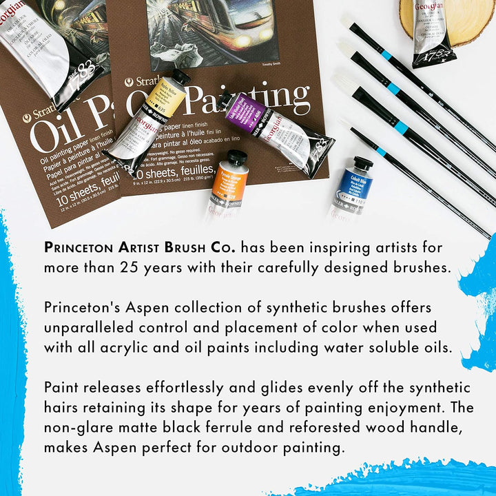 Princeton Aspen, Glare-Free Indoor/Outdoor Brush for Acrylic &amp; Oil, Series 6500 Synthetic, Flat Mott
