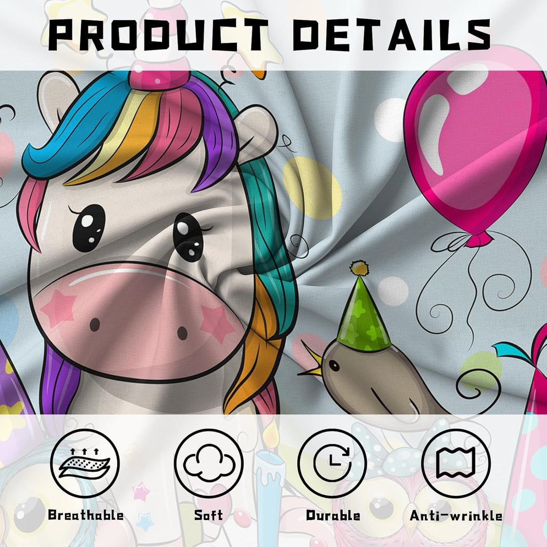 Kinder Einhorn Bettwäsche Mädchen-Bettwäsche Set Rosa 3D Cartoon Einhorn Bunt Blume drucken Bettbezu