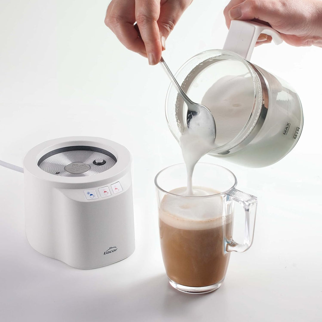 LACOR 69398 Mann 3-in-1 Milchaufschäumer mit Behälter, Edelstahlboden, luftdichter Deckel und ergono