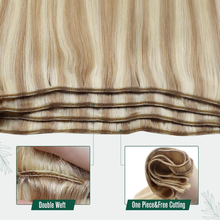 RUNATURE Blond Extensions Tressen Echthaar Aschblond mit Platinblond Echthaar Tressen Zum Einnähen R