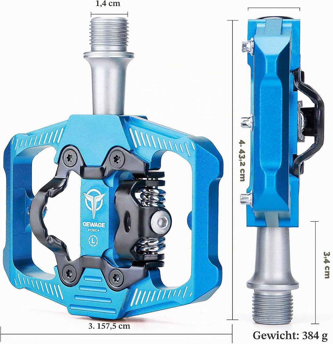 GEWAGE Fahrradpedale für SPD, 3 Abgedichtete Lager, Doppelfunktion, Flach und Klickpedal, leichte Al