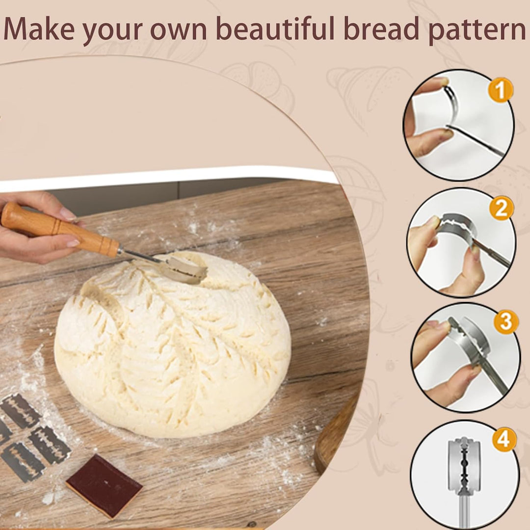 Gärkorb Rund 23cm, Gärkörbchen Set, Banneton, Natürlichem Rattan, Bürste, Bread Brotmesser, Leinentu