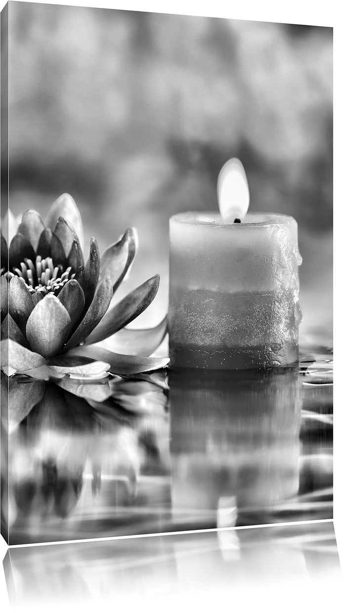 Pixxprint Monocrome, Kleine Seerose neben Kerze, Format: 100x70 auf Leinwand, 100x70