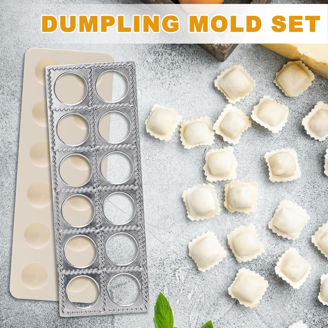 4 Stück Ravioli-Maker aus Aluminium mit 12 Löchern, Knödelformer mit Nudelholz Teigtaschenrad Former