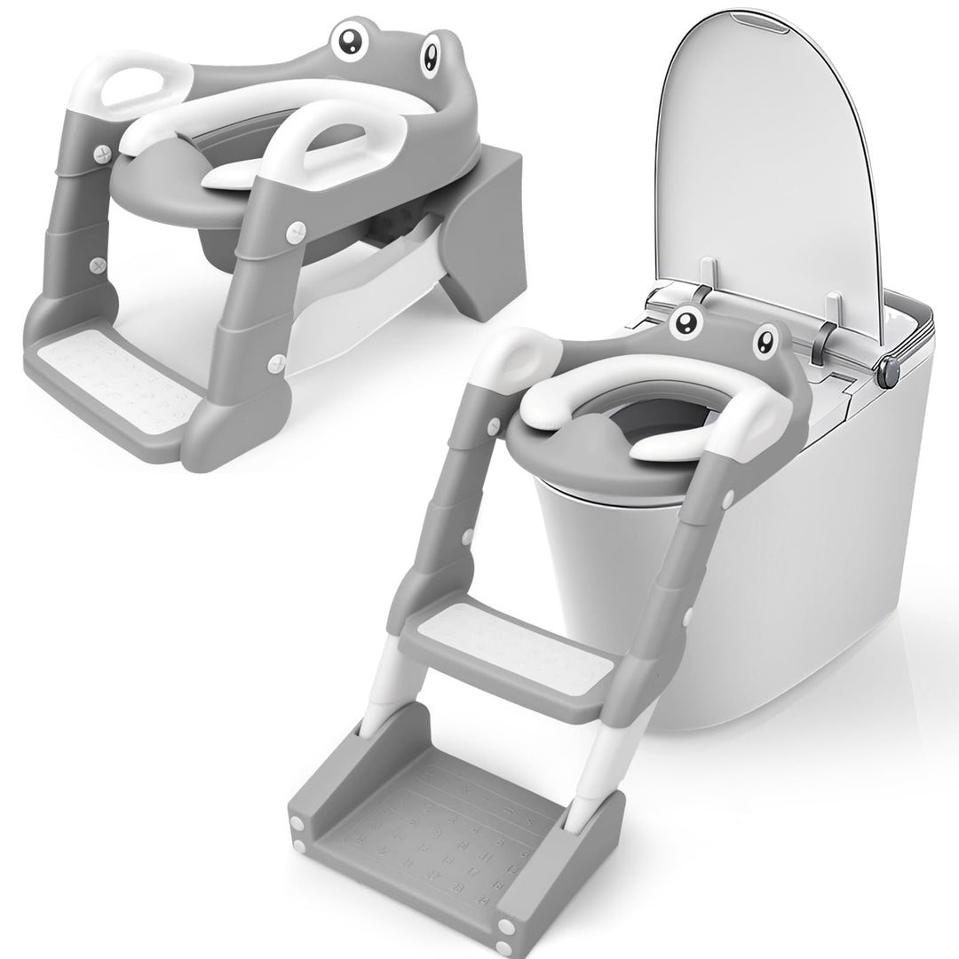 Toilettensitz Kinder mit Treppe, 2 in 1 Töpfchen für Kinder Toilettenaufsatz Kinder mit Spritzschutz