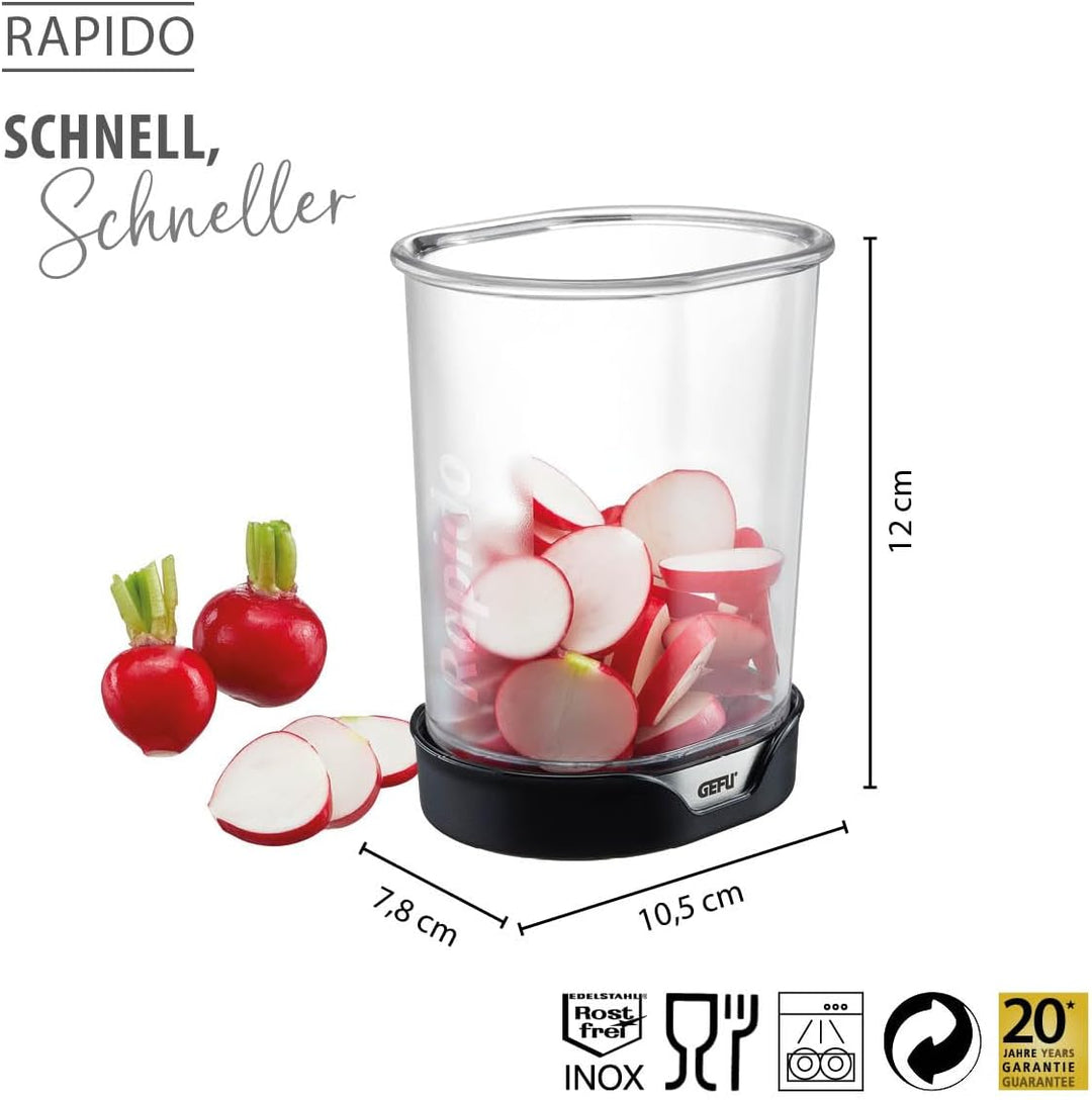 GEFU Scheibenschneider RAPIDO - Profi Schneidebecher für schnelles und sicheres Schneiden von Obst,