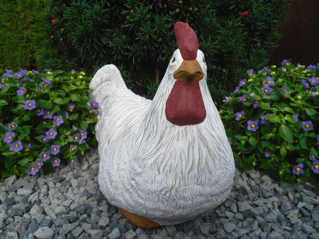 STEINFIGUREN SPICKER Steinfigur Huhn, 135/5.1 Gartenfigur Steinguss Tierfigur Weiss Patina