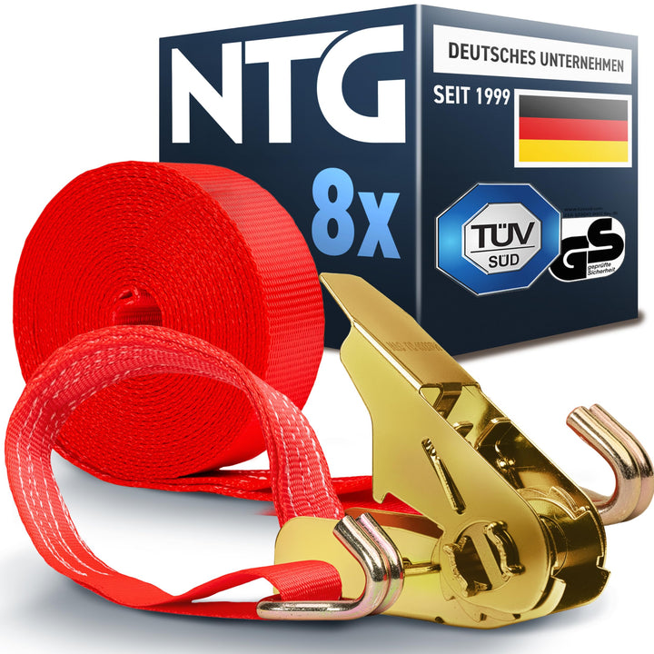 Spanngurte mit Ratsche (8 Stück) TÜV/GS geprüft | 800 kg 6m | zweiteilig mit Haken | Ratschengurt |