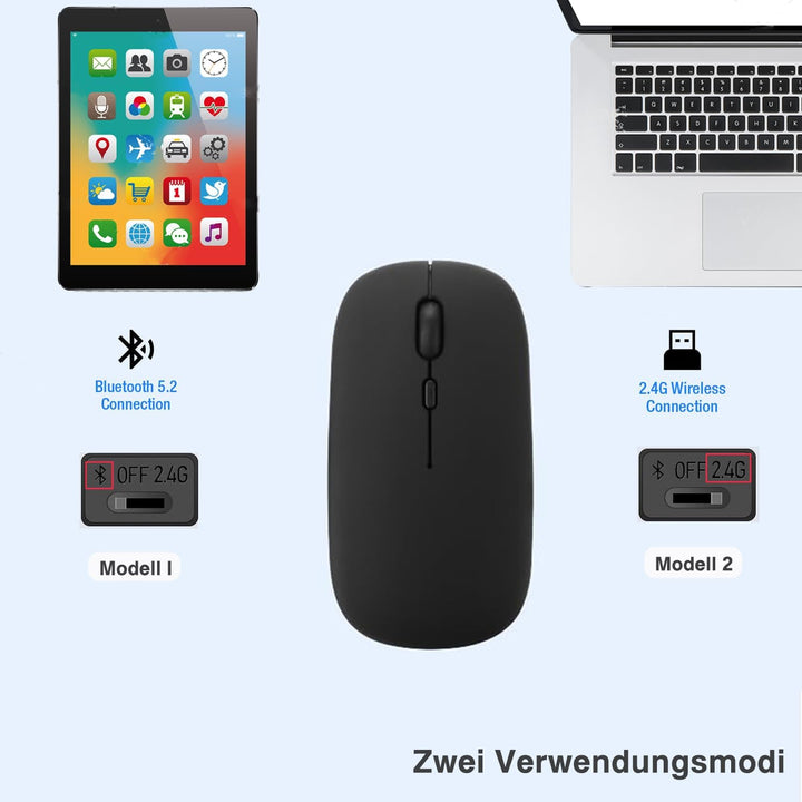 Kabellose Bluetooth Tastatur & Maus, Ultraflache drahtlose Tastatur (Deutsches QWERTZ-Layout) mit Ma