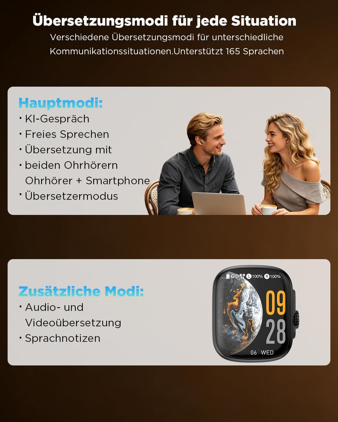NE72 KI-Übersetzungskopfhörer mit eigenständigem Übersetzer im Ladecase, ohne Smartphone. 7 Modi &amp; 1