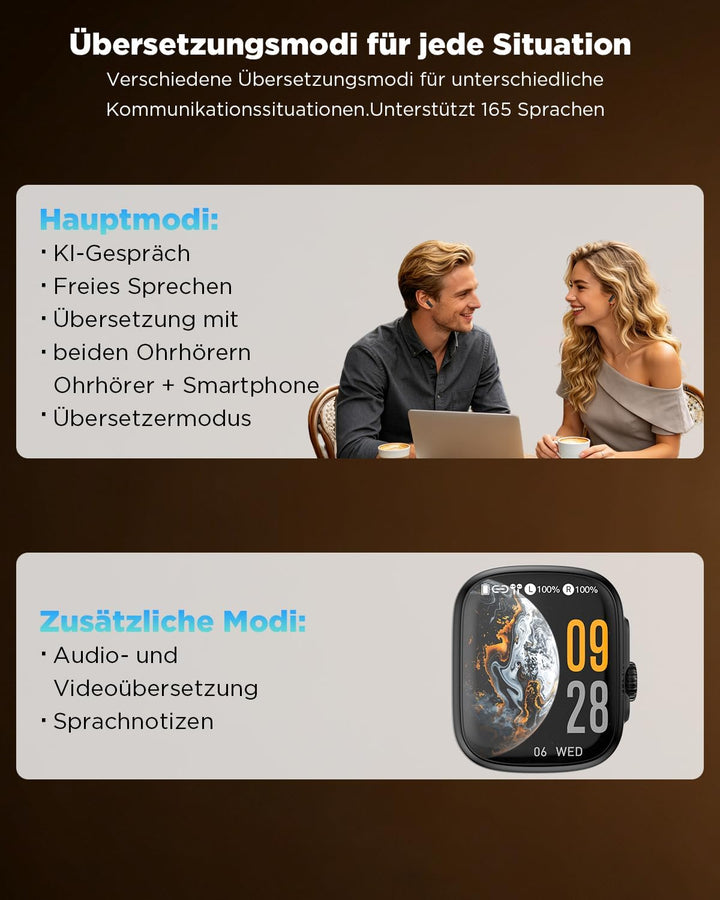 NE72 KI-Übersetzungskopfhörer mit eigenständigem Übersetzer im Ladecase, ohne Smartphone. 7 Modi &amp; 1