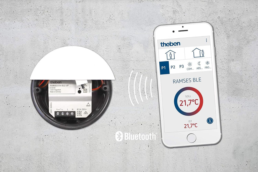 Theben 8140150 Ramses 814 BLE UP – Smarter, digitaler, unsichtbarer unterputz Uhrenthermostat - Blue