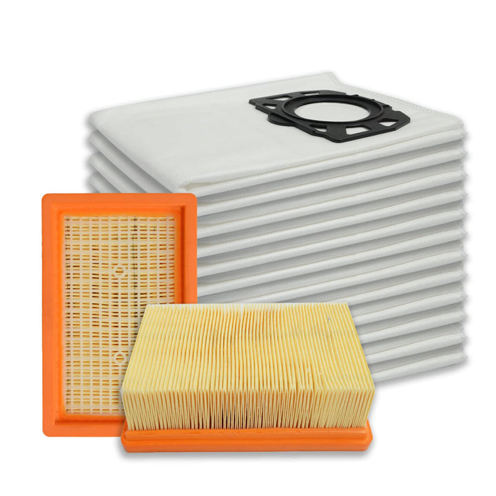 PUREBURG 2 Flachfilter mit 12 Staubsaugerbeutel Filterset kompatibel mit Kärcher WD4 WD5 WD6 WD5P WD