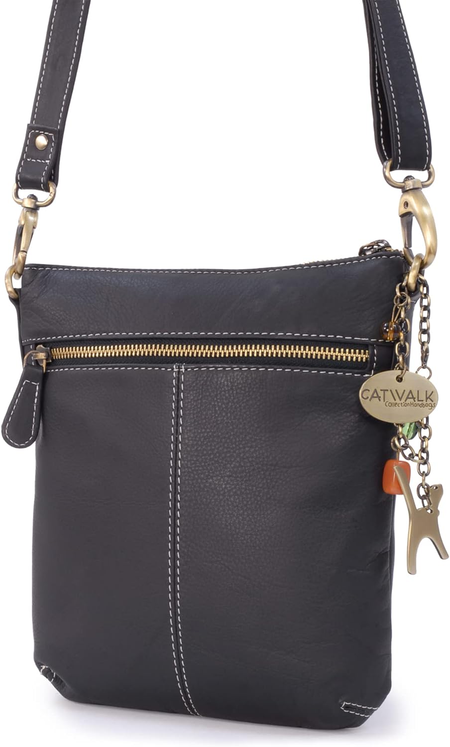 Catwalk Collection Handbags - Leder - Umhängetasche/Schultertasche - LAURA Schwarz, Schwarz