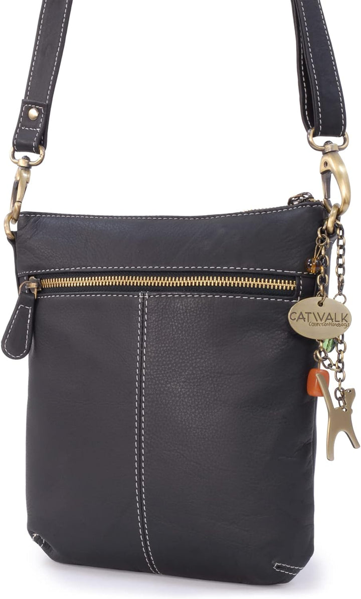 Catwalk Collection Handbags - Leder - Umhängetasche/Schultertasche - LAURA Schwarz, Schwarz