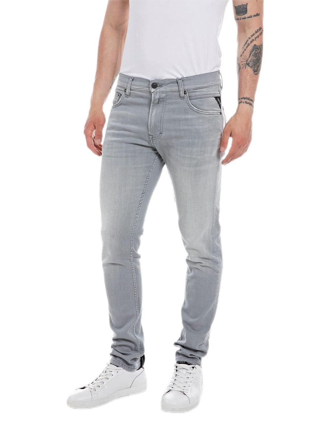 Replay Herren Jeans Mickym Slim-Fit 33W / 30L Light Grey 095, 33W / 30L Light Grey 095